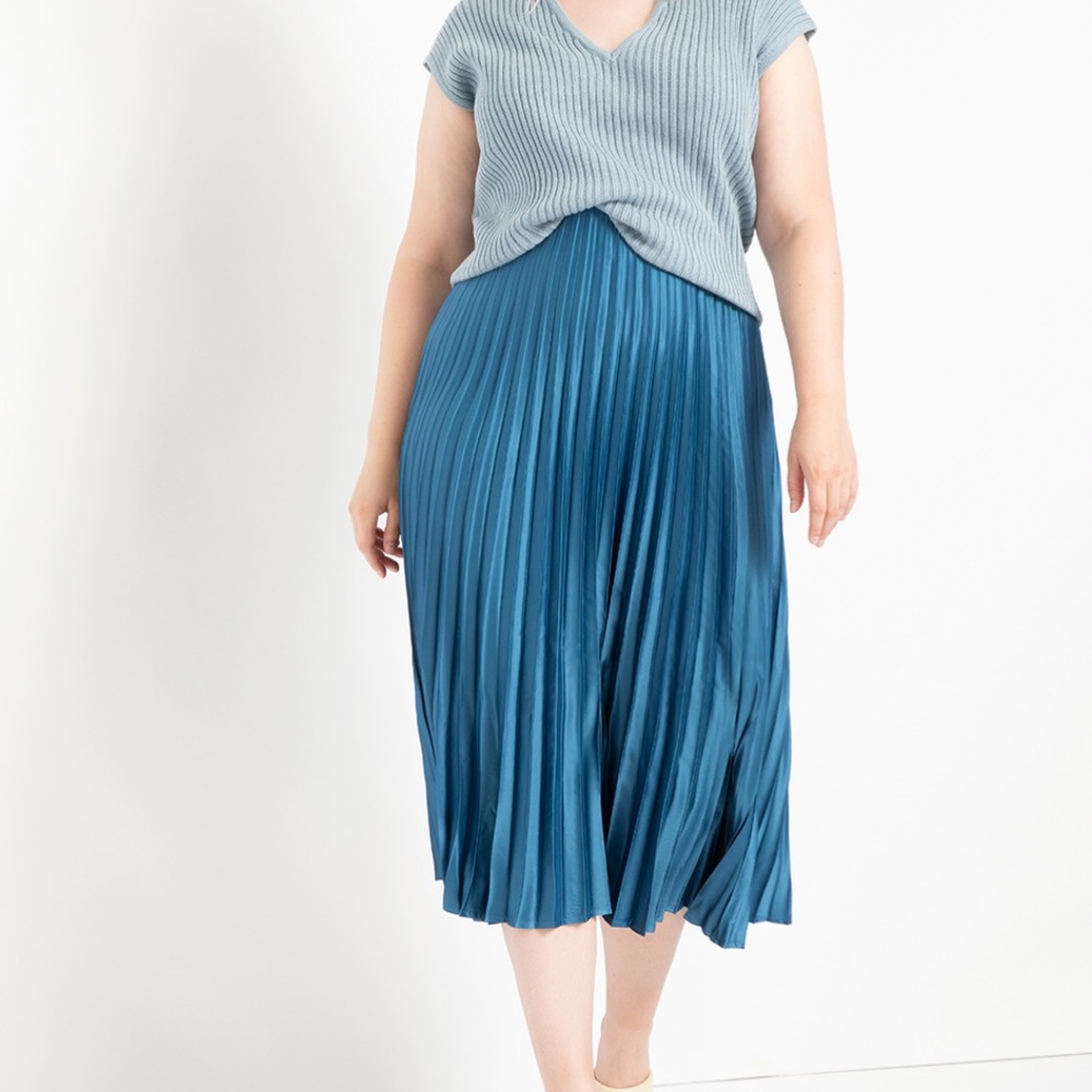 Eloquii Blue Satin Pleated Skirt